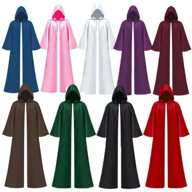 Halloween Unisex Cosplay Death Cape Long Hooded Cloak Wizard Witch Medieval Cape
