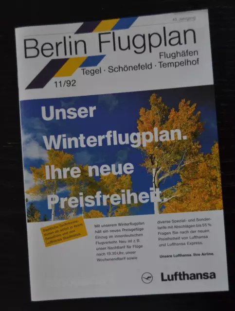 Berlin Flugplan Tegel-Tempelhof-Schönefeld 11/92