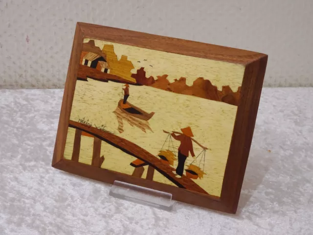 vcdesx - Holz Intarsien Bild Mekong - Vietnam - Vintage - Handgefertigt
