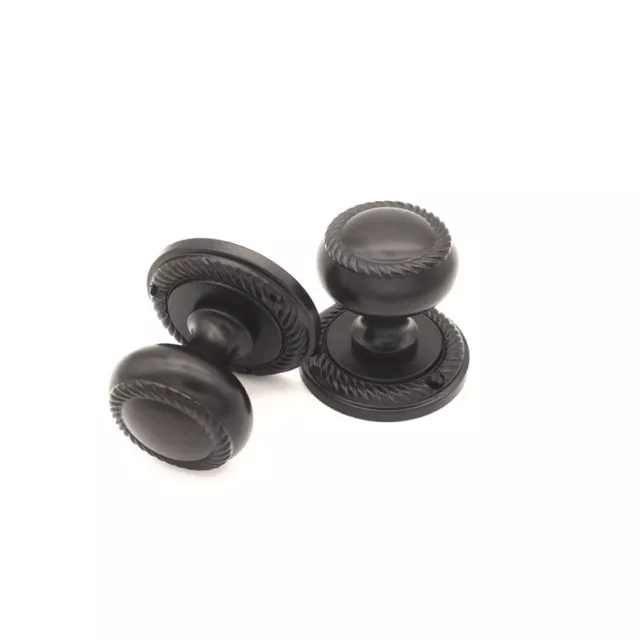 Georgian Matt Black Brass Mortice Door Knobs Set for Internal Doors 65mm Rose