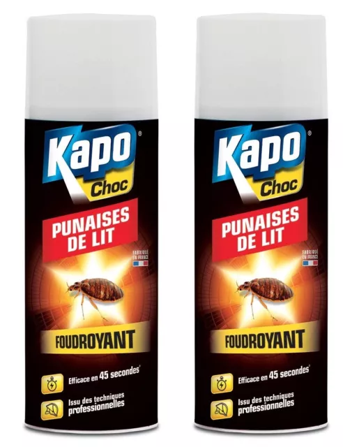 2 Anti Punaises De Lit Aerosol Foudroyant Kapo Traite Matelas Lit Sommier Rideau