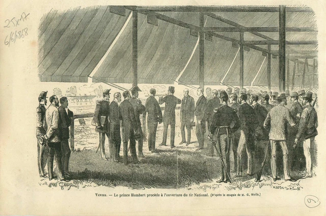 Uniforms Venezia Venice Venise Prince Humbert National shoot GRAVURE PRINT 1868