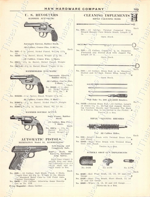 Vtg Paper Ad 1920s Hardware Revolvers Remington Hammerless Automatic Pistols