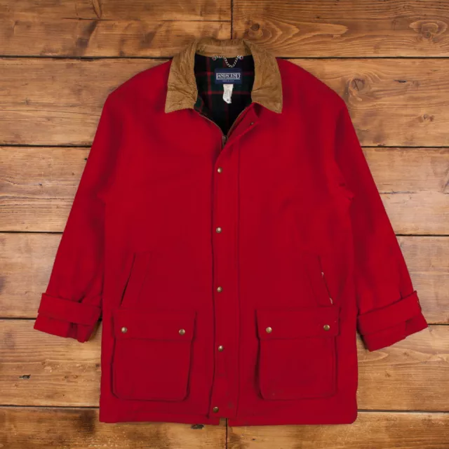 Vintage Lands End Wool Jacket L 80s Parka USA Made Red Zip Snap