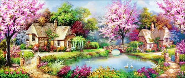 Large 5D Diamond Painting Cottage Garden Cross Stitch Embroidery Wall Decor Kit