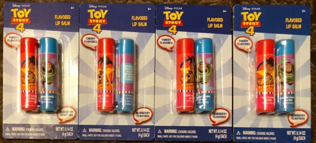 4 Packages Disney Pixar Toy Story 4 Flavored Lip Balm Cherry / Blueberry 2 Count