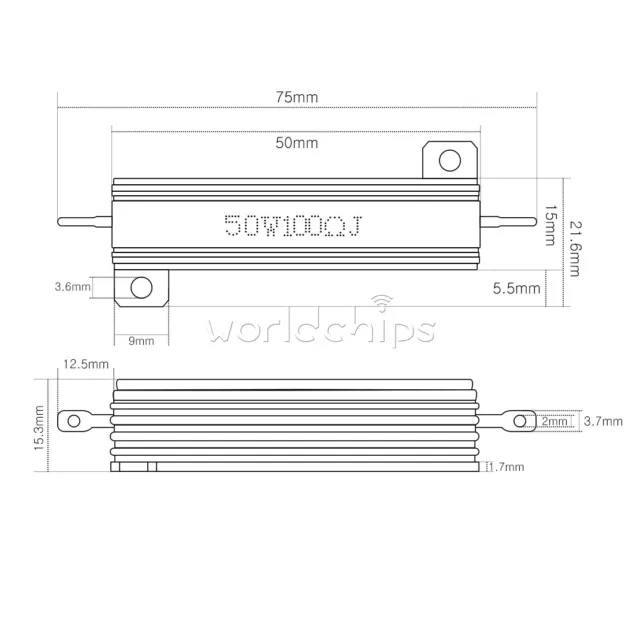 50W/100W 0.1-1000Ω Ohm Watt Shell Power Aluminum Housed Case Wirewound Resistor 3