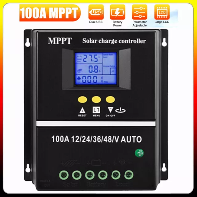 100A MPPT SolarLaderegler 12V-48V Photovoltaik Ladegerät Controller LCD Daul USB