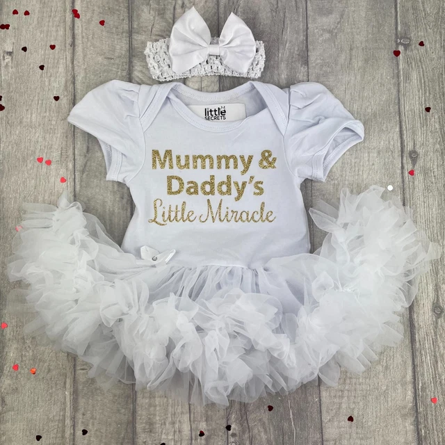 BABY GIRL NEWBORN PRINCESS TUTU ROMPER, Mummy & Daddy's Little Miracle, Keepsake