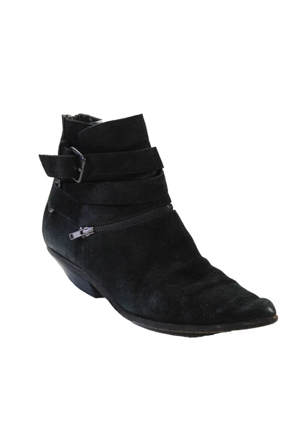 LD Tuttle Womens Black Suede Criss Cross Buckle Ankle Boots Shoes Size 7.5