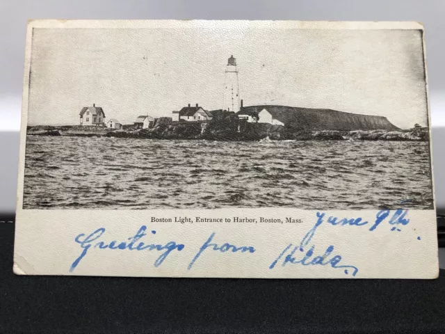 Postcard Boston Light Entrance to Harbor Boston Massachusetts Posted 1907