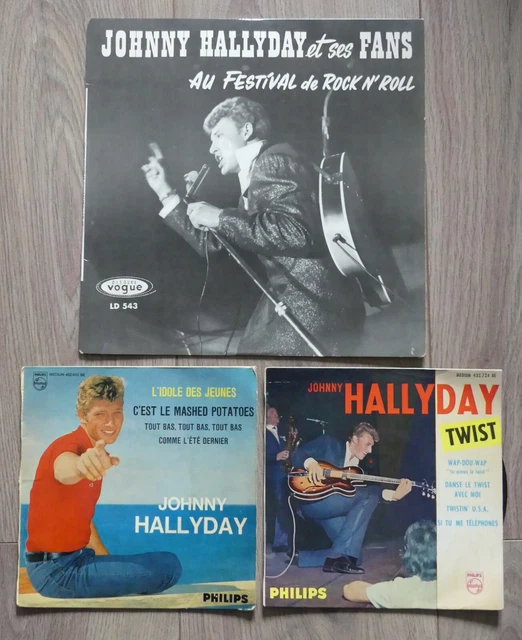 Lot 3 Disques Vinyl Johnny Hallyday Originaux (2 45T + 1 33T)