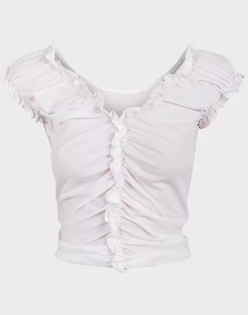 Womens Summer Top Size 12 14 White Gypsy Bardot Lightweight Frilly Pretty