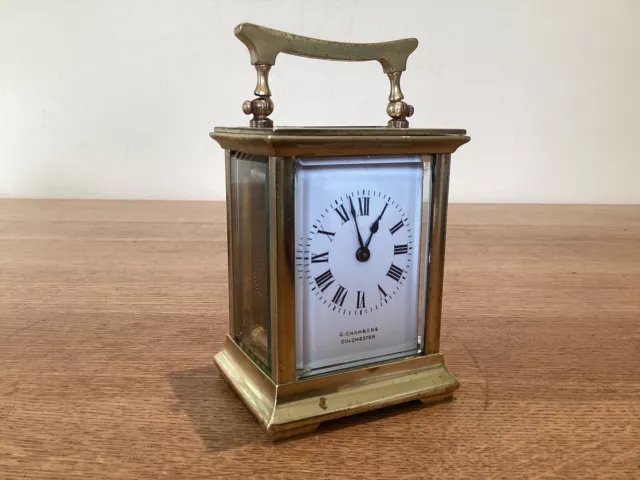 Miniature Brass Eight Day Carriage Clock - Chambers (Colchester) - Fully Working 2