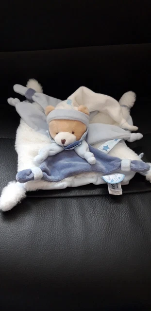 Doudou et Compagnie ours bonnet bleu blanc plat fourrure étoile Petit Chou TBE