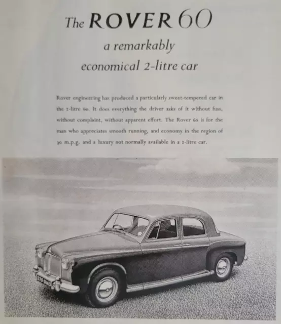 Rover 60 Auto Car UK Print Ad Original 1959 ILN ~9.5x14"