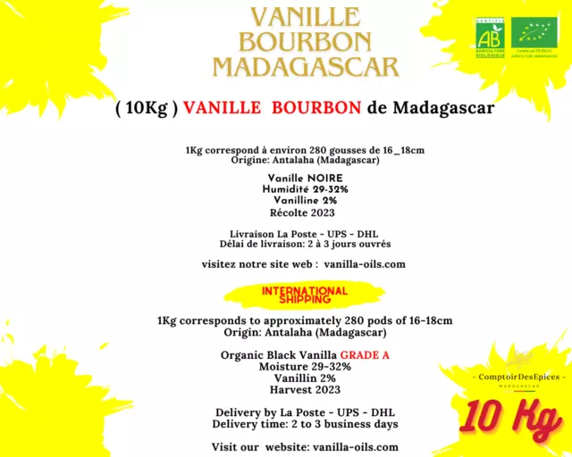 10 Kg GOUSSES DE VANILLE BOURBON de MADAGASCAR 16/18 cm PREMIUM 2