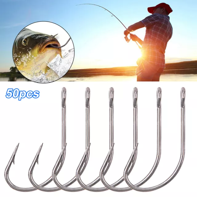 50pcs/box Barbed Fishhooks Sturdy Angling Lure Bait Barbed Hooks Metal 2