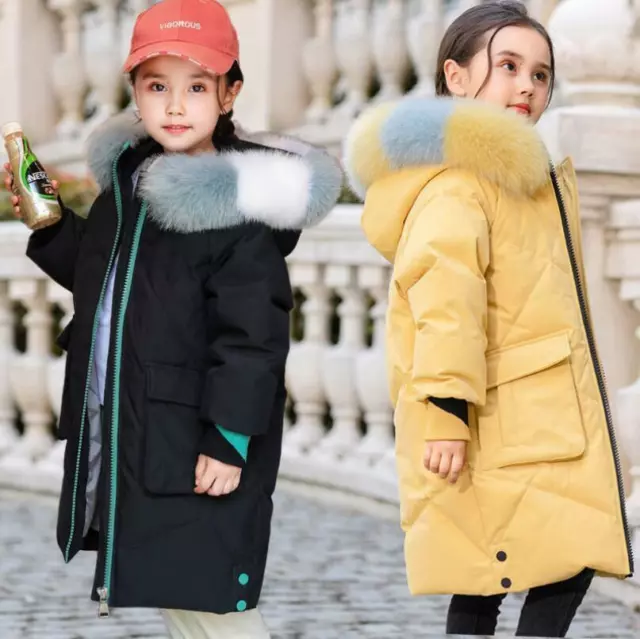 Kids Hooded Parka cotton Jacket Faux Fur Winter Warm Padded Coat Girls Age 4-12Y
