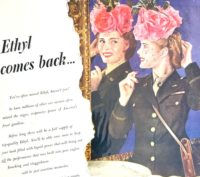 ETHYL Comes Back Ethel Corp Chrysler Building Gasoline   1945 Print Ad BR93
