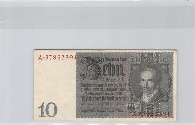 Allemagne 10 Reichsmark 22.1.1929 n° A37852391 Pick 180a