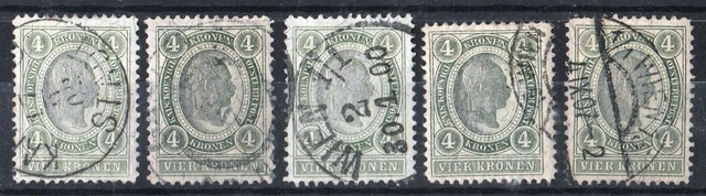 ÖSTERREICH MiNr. 83C, 4 Kronen grün, 5 Sück gestempelt, Michel 140,--