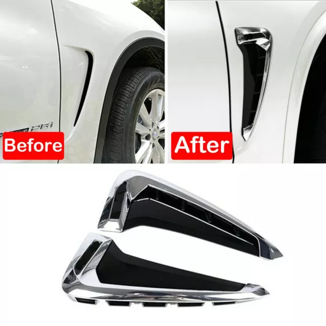 2Pcs For BMW X5 F15 2014-2018 Chrome ABS Marker Fender Side Air Vent Trim Cover