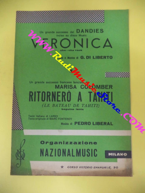 Veronica Raro RARO SPARTITO SINGOLO DANDIES Veronica MARISA COLOMBER Ritornero'tahiti ...