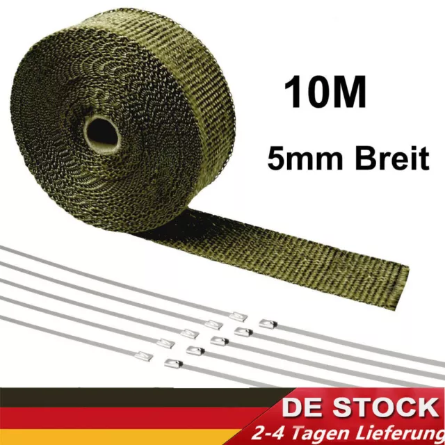 10m Hitzeschutz Band 50mm breit Basalt Auspuff Krümmer Titan Turbo Heat Wrap DE