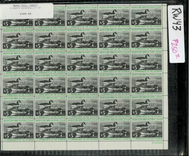 Rw43 1976 Full Federal Duck Stamp Sheet.   The Only Scratchboard To Win