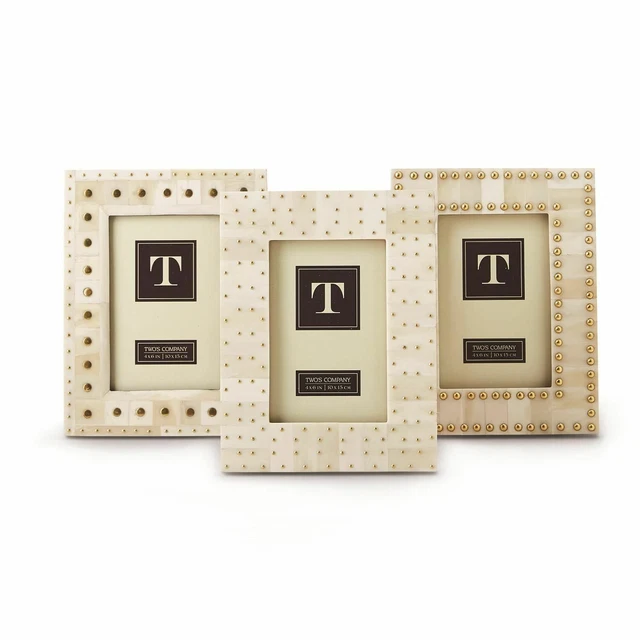 Two's Company Brass Studs 4x6 Photo Frames Set of 3, Assortment of 3 Patterns