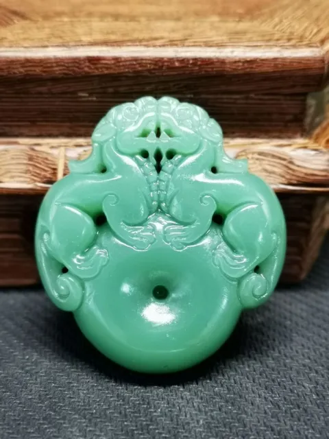 .Ancient Natural Chinese Jade Precisely Two-sided Double Beasts Pendant Y77