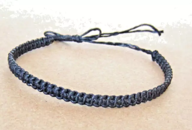 Black Bracelet Anklet Cotton Cord Braided Wristband Friendship Boho Mens Womens