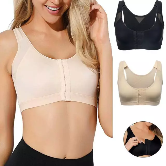 Front Fastening Stretch Post Surgery Bra with Wide Back Support Compression Bra