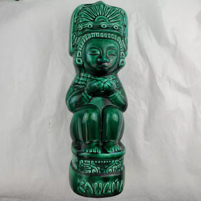 Kahlua Green TIKI Aztec Mayan EMPTY Glazed Glass Decanter 11 1/2 1930's