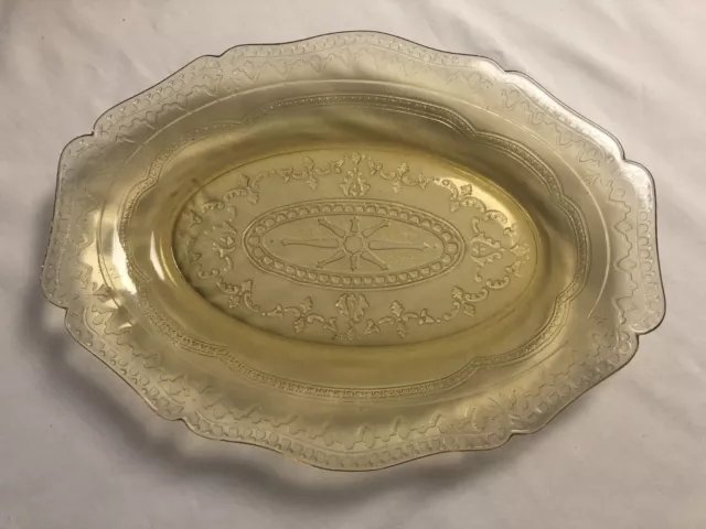 Vintage Federal Glass Patrician Spoke Amber/Yellow 11 1/2" Oval Platter