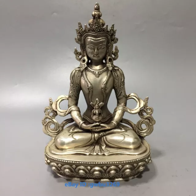 Chinese Old Tibet Silver Hand-carved Tibetan Buddha Manjushri Tara Statue 23086