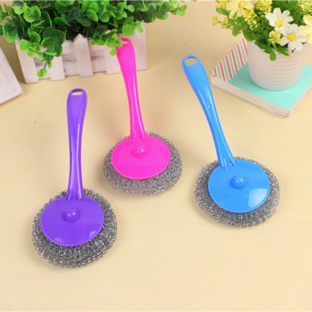 12PCS METAL SCOURING Pads with Long Handle Utensil Scrubber Scourer Pot