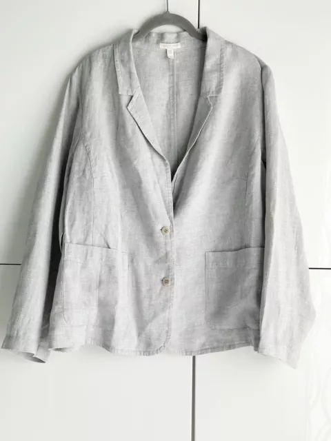 EILEEN FISHER Gray Linen Silver Metallic Shimmer Women’s Blazer Jacket Size 2X