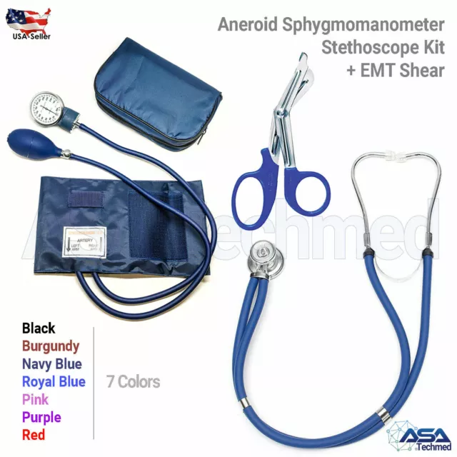 Aneroid Sphygmomanometer Stethoscope Kit Manual Blood Pressure BP Cuff Gauge