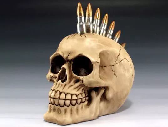 Human Punk Skull with Bullet Mohawk Halloween Figurine