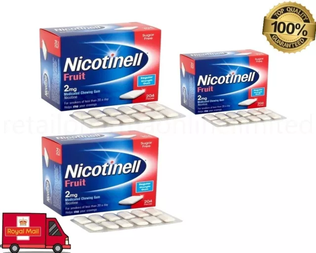 Chicle de fruta Nicotinell 204 piezas paquete total de 2 mg 3 exp - 07/2024
