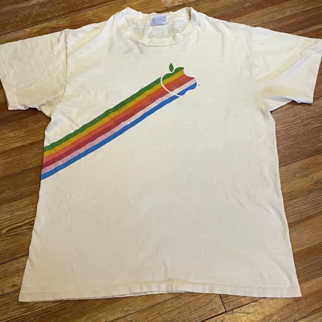 Vintage 80s Apple Macintosh T Shirt Size Large Rainbow Computer 90s Rainbow Tech