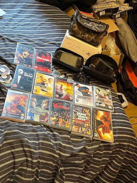 Sony PSP Console Boxed with Case and Games x 10 Bundle - Memory Cards- Films