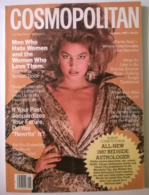 Cindy Crawford - Cosmopolitan - January 1987 magazine, Brooke Shields, Letterman