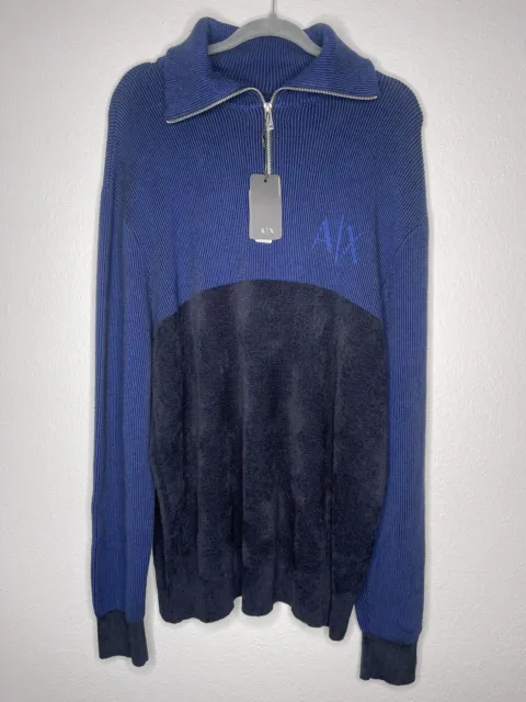 ARMANI EXCHANGE MEN'S Blue Black 1/4 Zipped Pullover Sweater Size 2XL ...