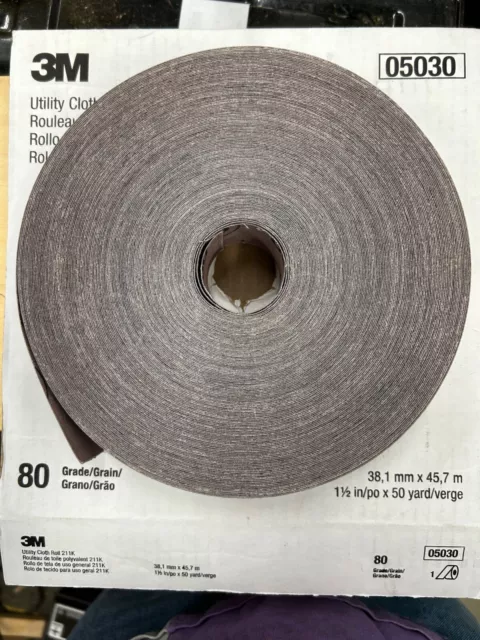 New 3M 11/2" x 50 yd 80 Grit Medium Grade Utility Cloth Roll - 05030