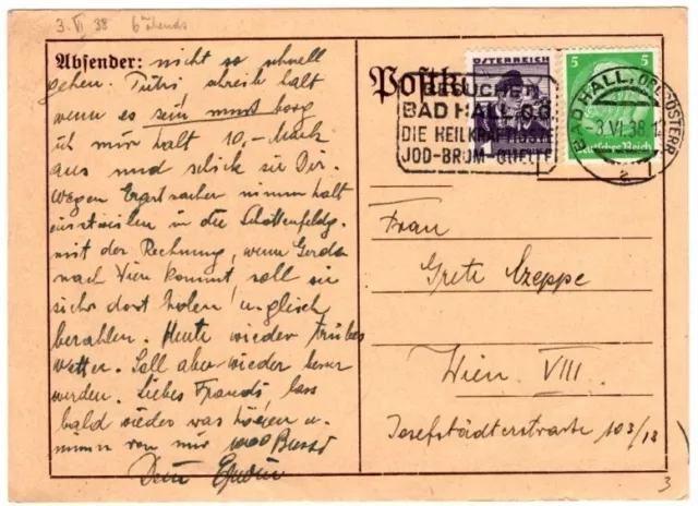 Mischfrankatur Postkarte Österreich/Deutsches Reich (siehe Beschreibung)