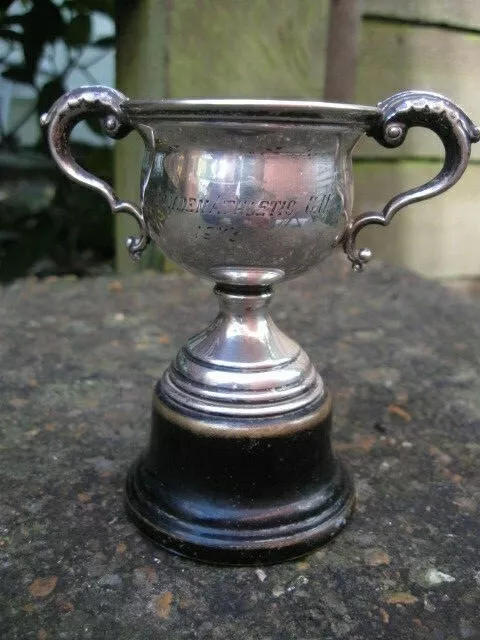 Vintage Small Solid SILVER SPORTS TROPHY.J.W.Tiptaft.B'HAM.Inscribed.RUSHDEN Int