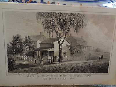 ORIG 1861 Old Cottages on Boston Road NYC New York City Lithograph